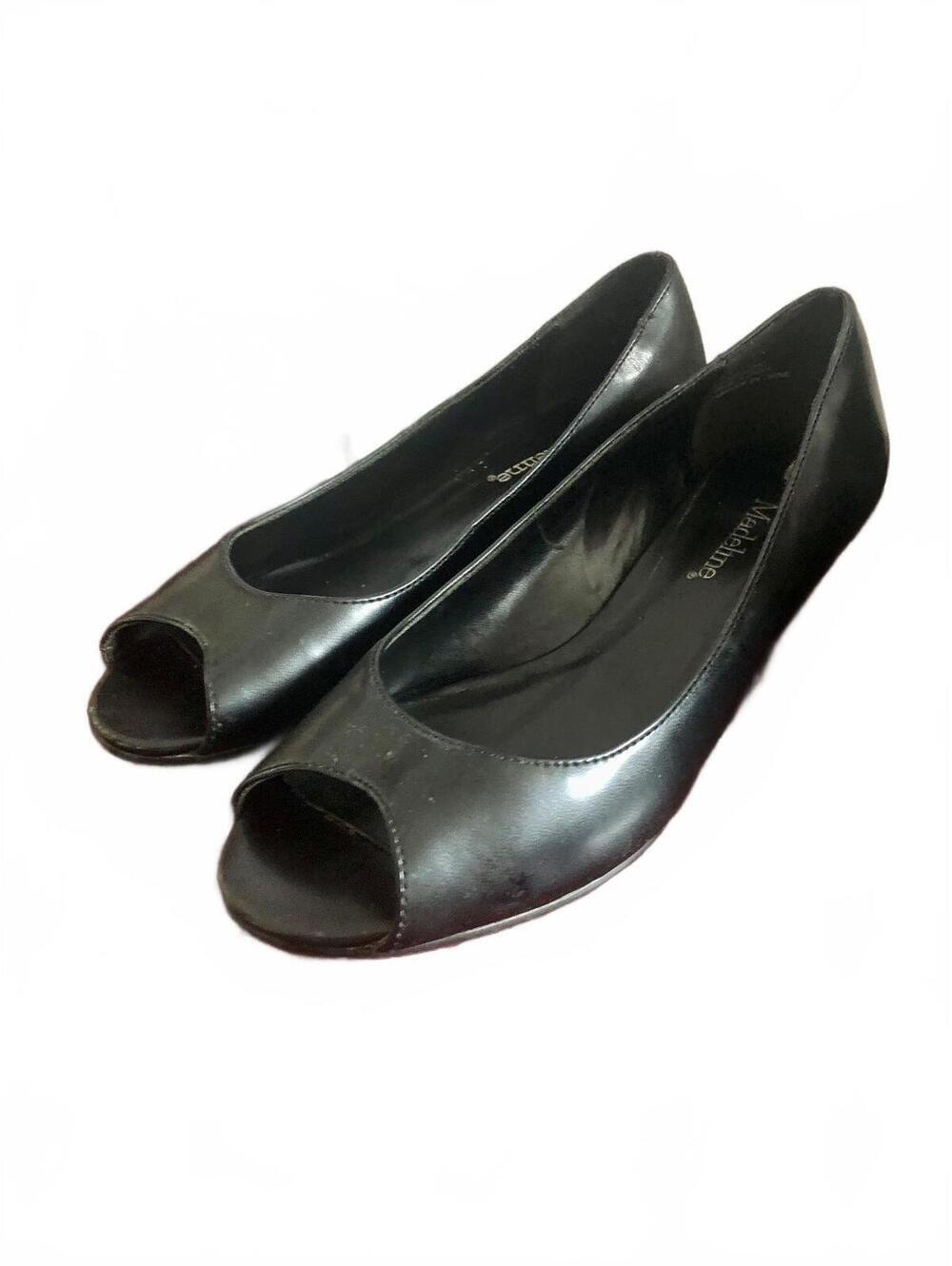 Vintage Y2K Madeline Black Peep Toe Wedge Pumps Size 7 Office Siren 2000s